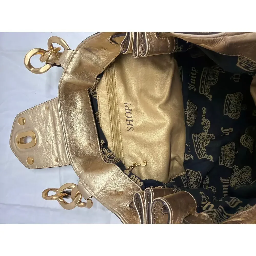 Vintage Y2K Juicy Couture Metallic Gold Leather Turnlock Satchel Bag